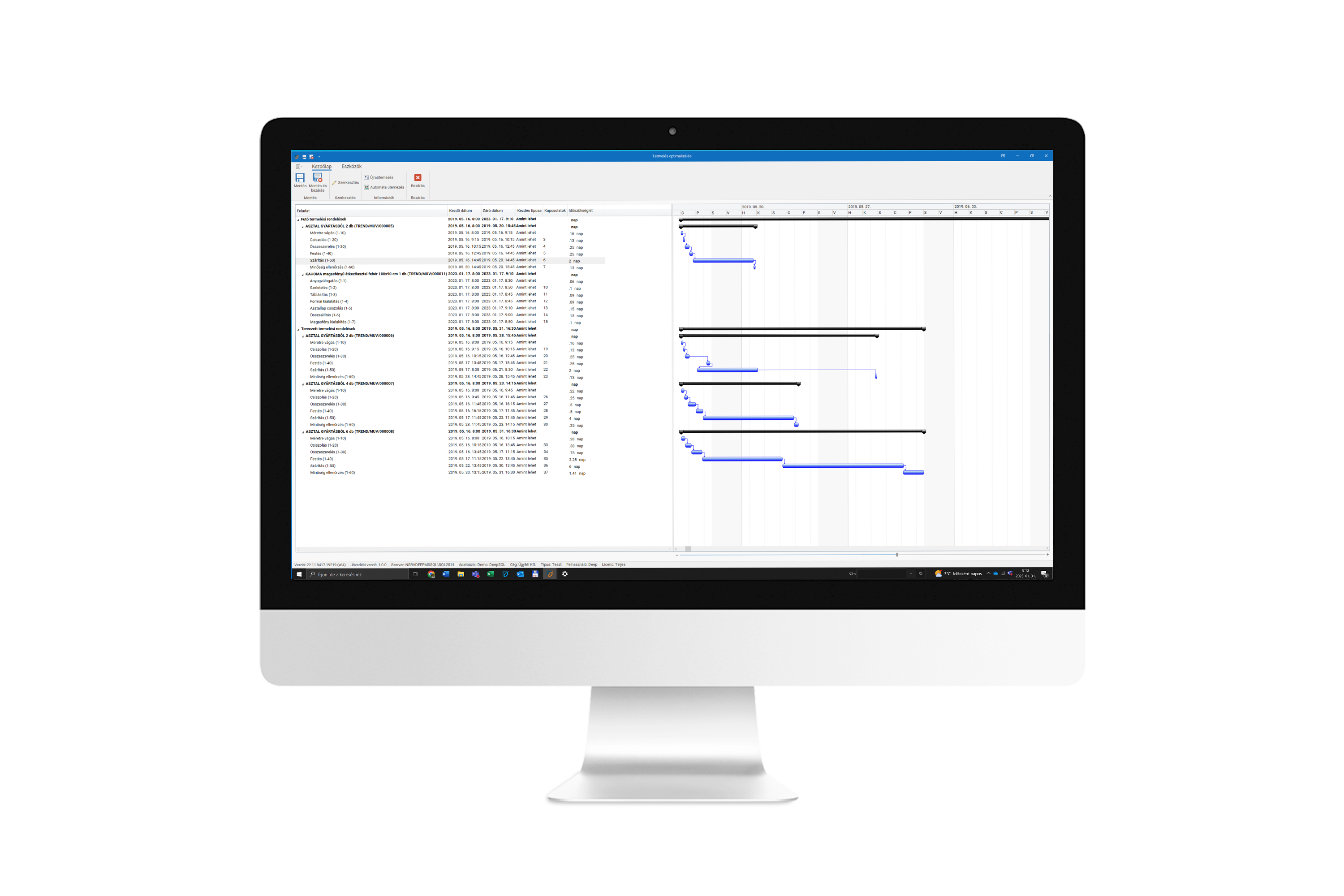 deep.erp vállalatirányítási rendszer GANTT diagramm